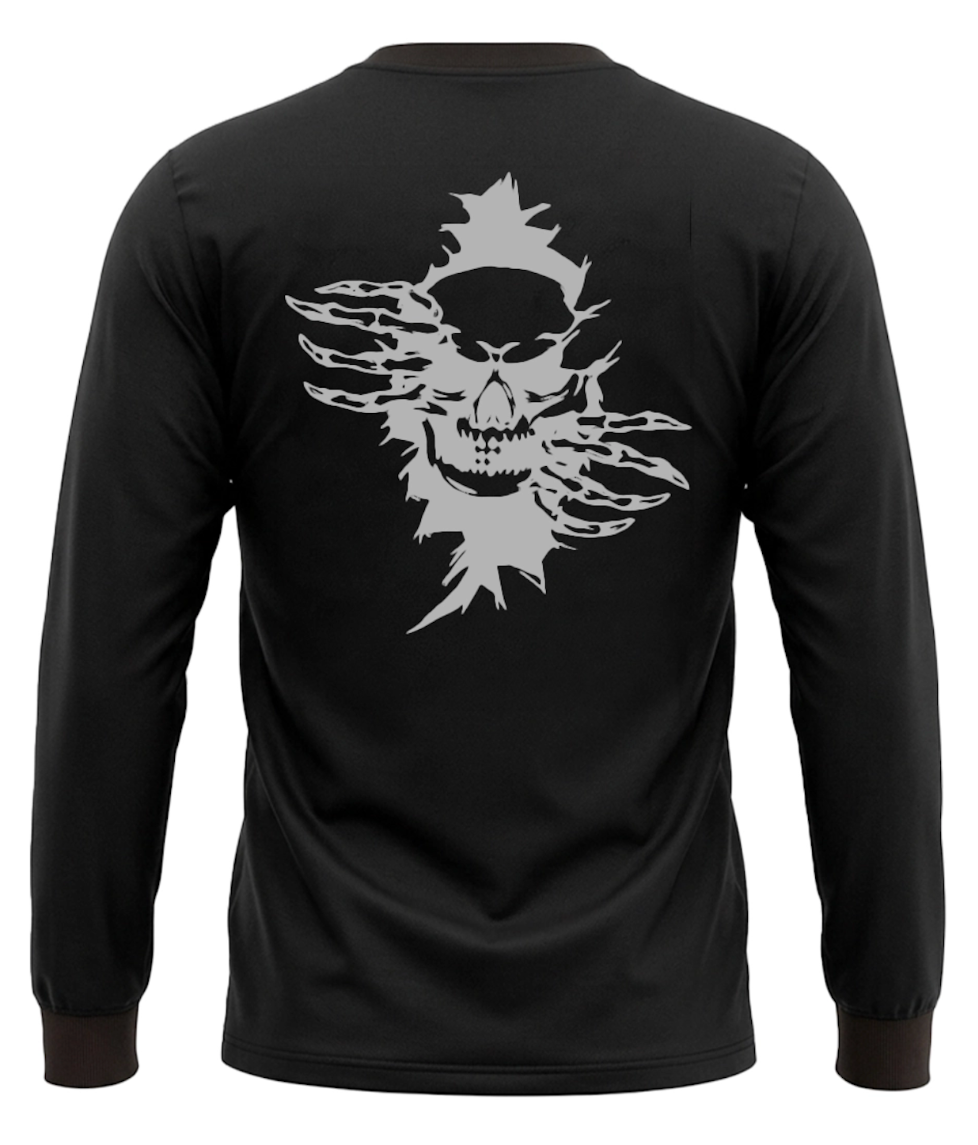 Men's Black Long Sleeve T-Shirt with Skull Graphic Print
