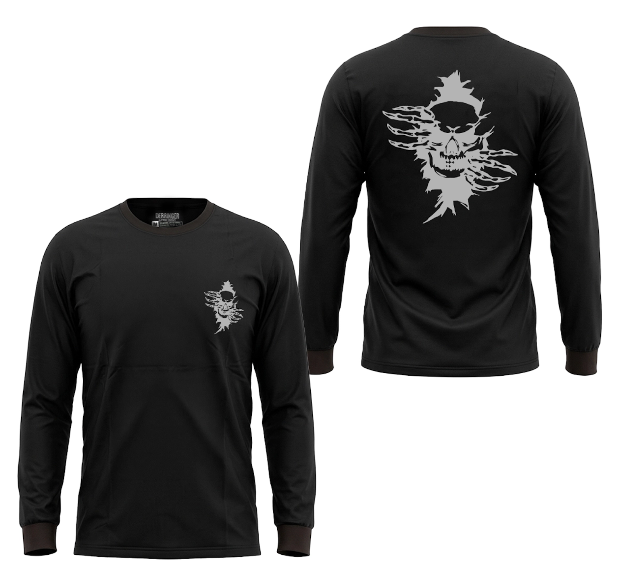 Men's Black Long Sleeve T-Shirt with Skull Graphic Print