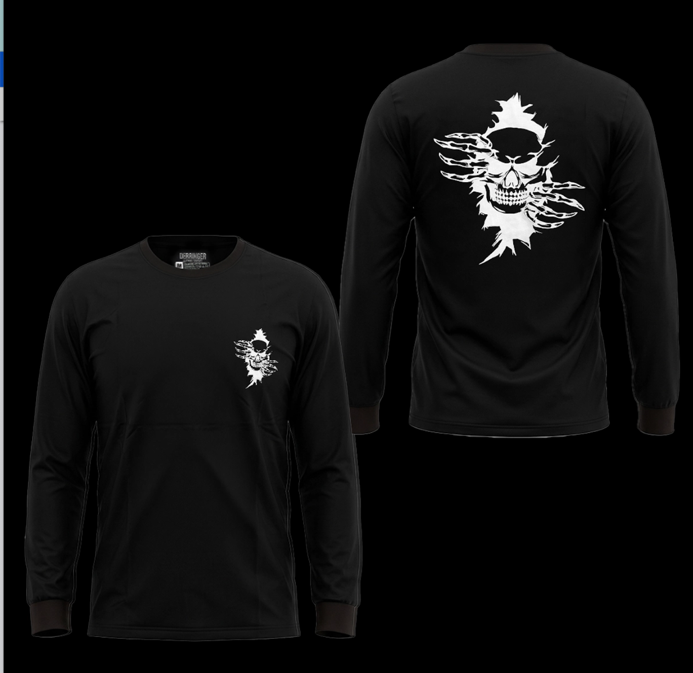 Men's Black Long Sleeve T-Shirt with Skull Graphic Print
