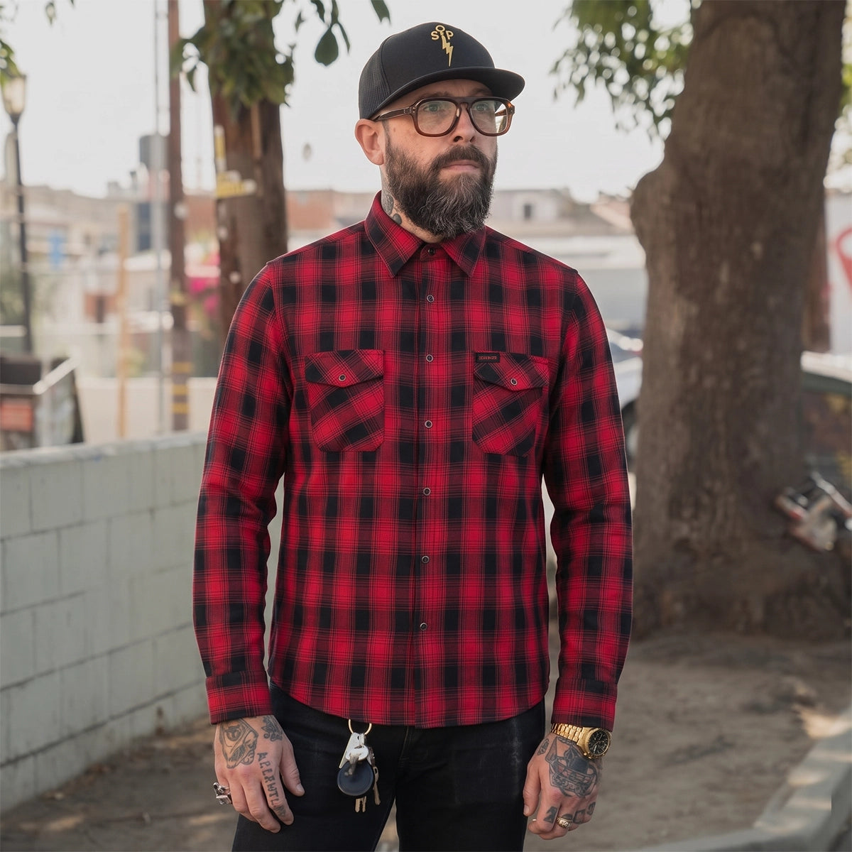 Iron Crest - Men's Long Sleeve Motorcycle Flannel Shirt