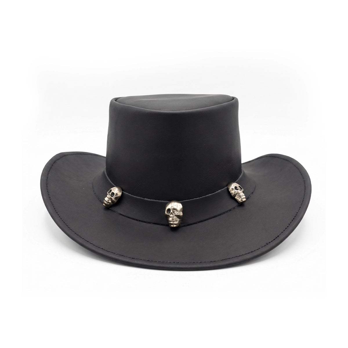 Badlands Skull - Men's Leather Top Hat with Skull Conchos