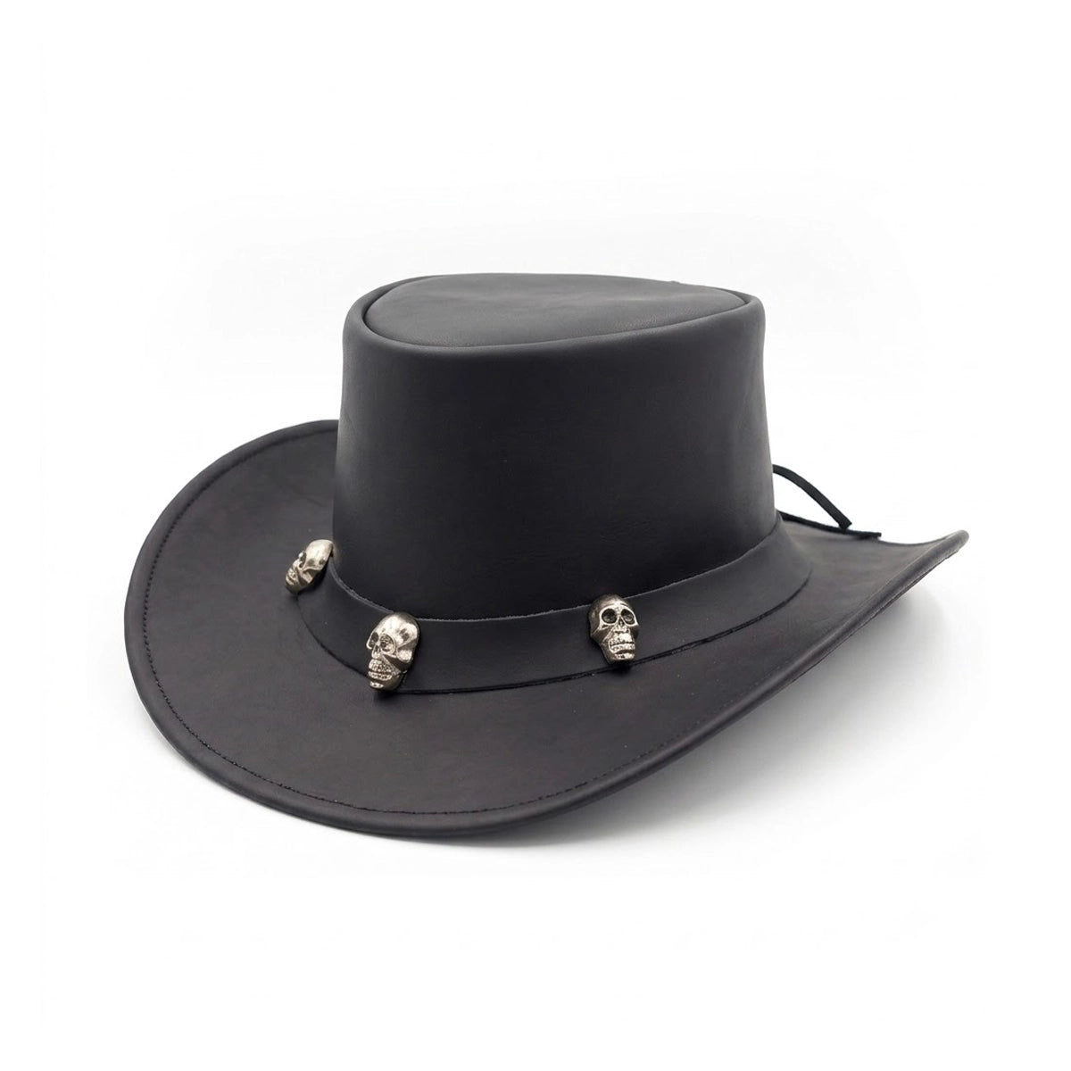 Badlands Skull - Men's Leather Top Hat with Skull Conchos