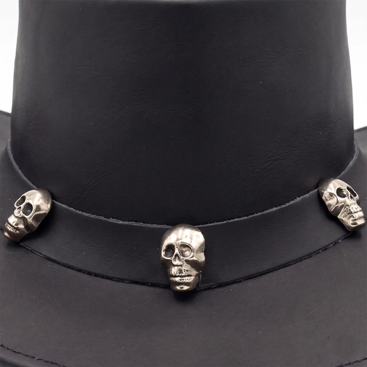 Badlands Skull - Men's Leather Top Hat with Skull Conchos