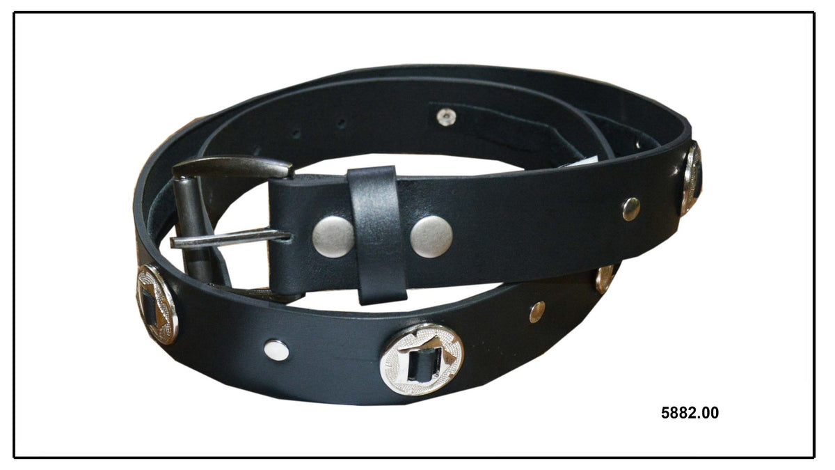 Rustic Coin Concho Black Leather Belt