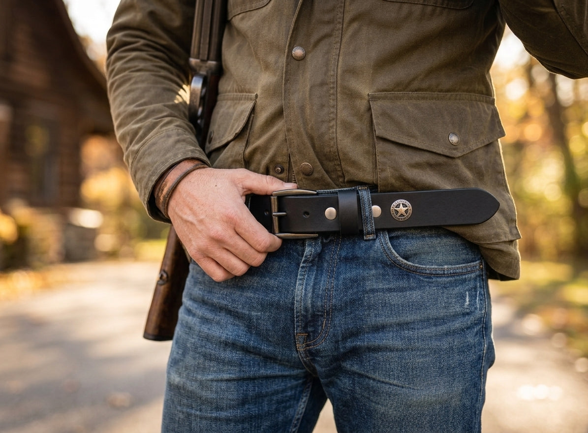 Rustic Star Concho Black Leather Belt