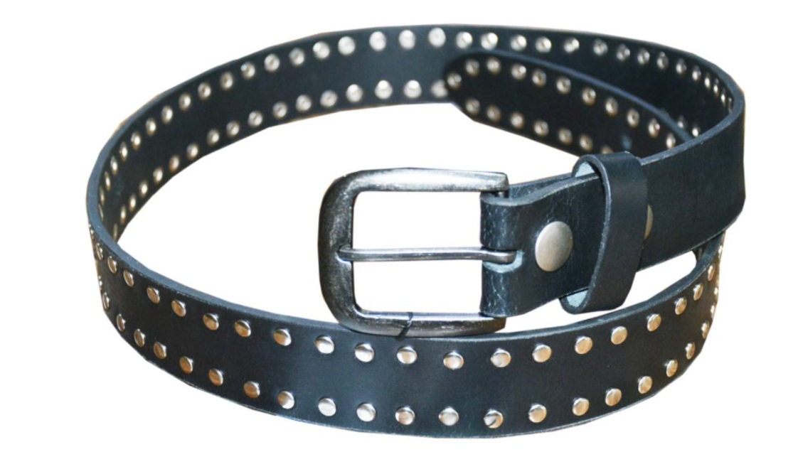 Rebel Studded Double Row Black Leather Belt