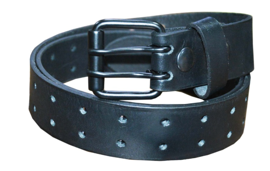 Outlaw Double Prong Punched Hole Black Leather Belt