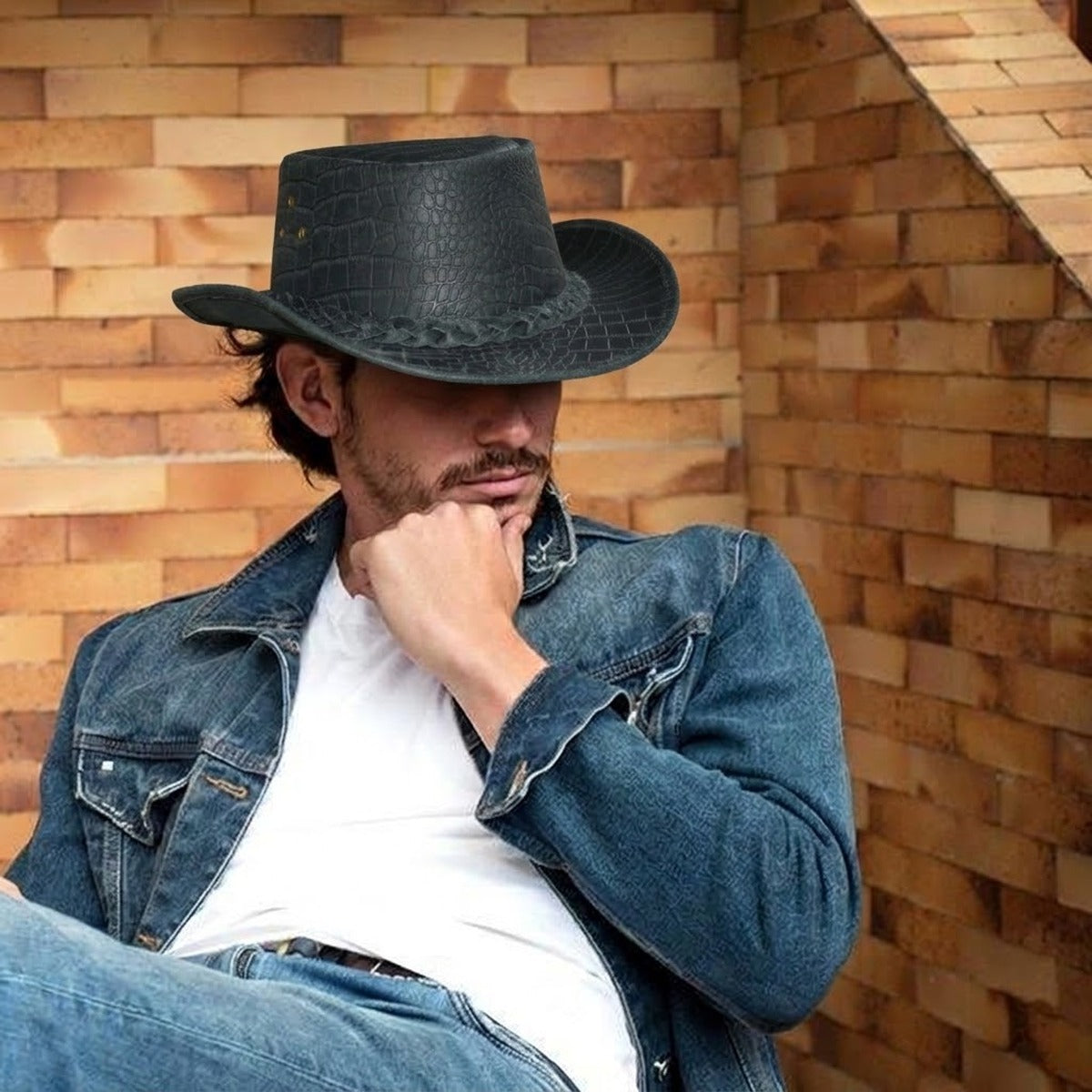 Gator Ridge - Men's Gray Croc Embossed Leather Cowboy Hat