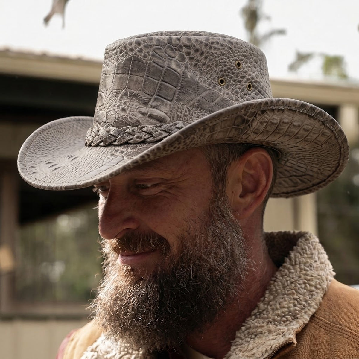 Bayou - Men's Gray Gator Embossed Leather Cowboy Hat