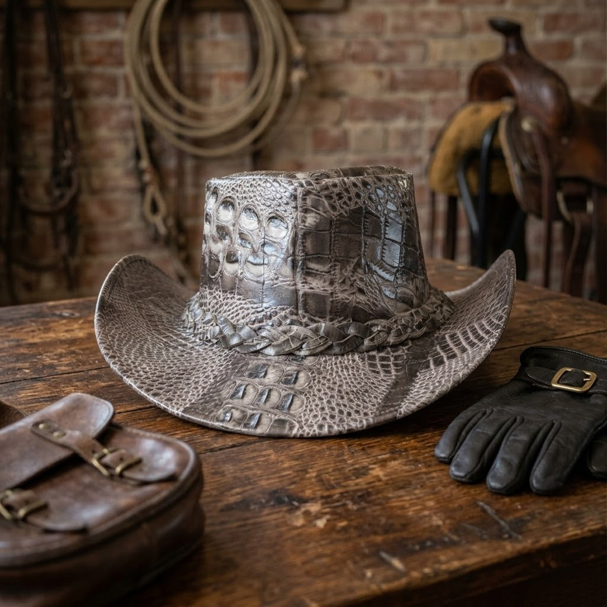 Bayou - Men's Gray Gator Embossed Leather Cowboy Hat