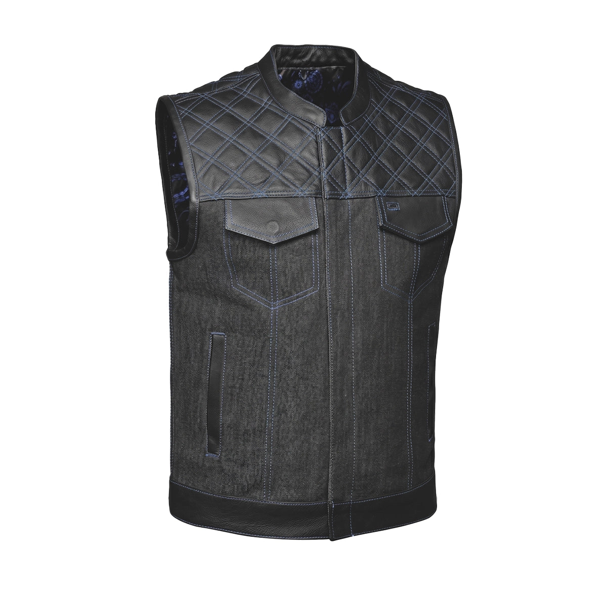 Cobalt - Men's Leather/Denim Club Style Motorcycle Vest