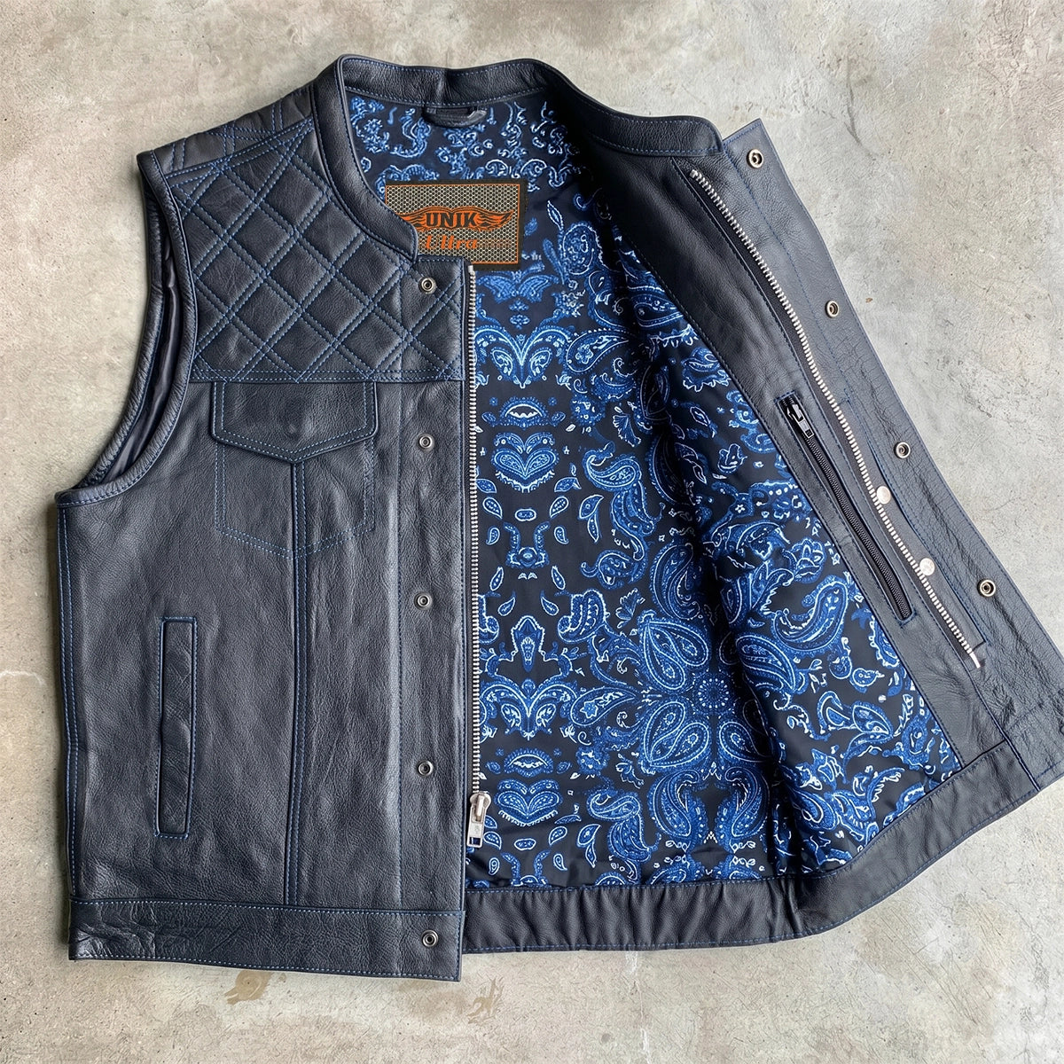 Cobalt - Men's Leather/Denim Club Style Motorcycle Vest