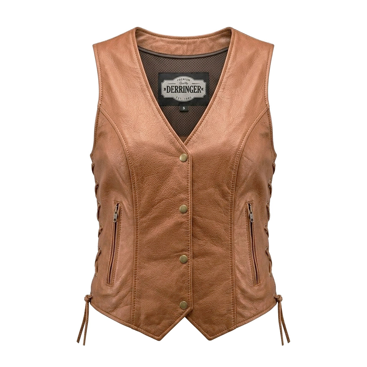 Leah - Women's Lambskin Leather Motorcycle Vest (Brown)