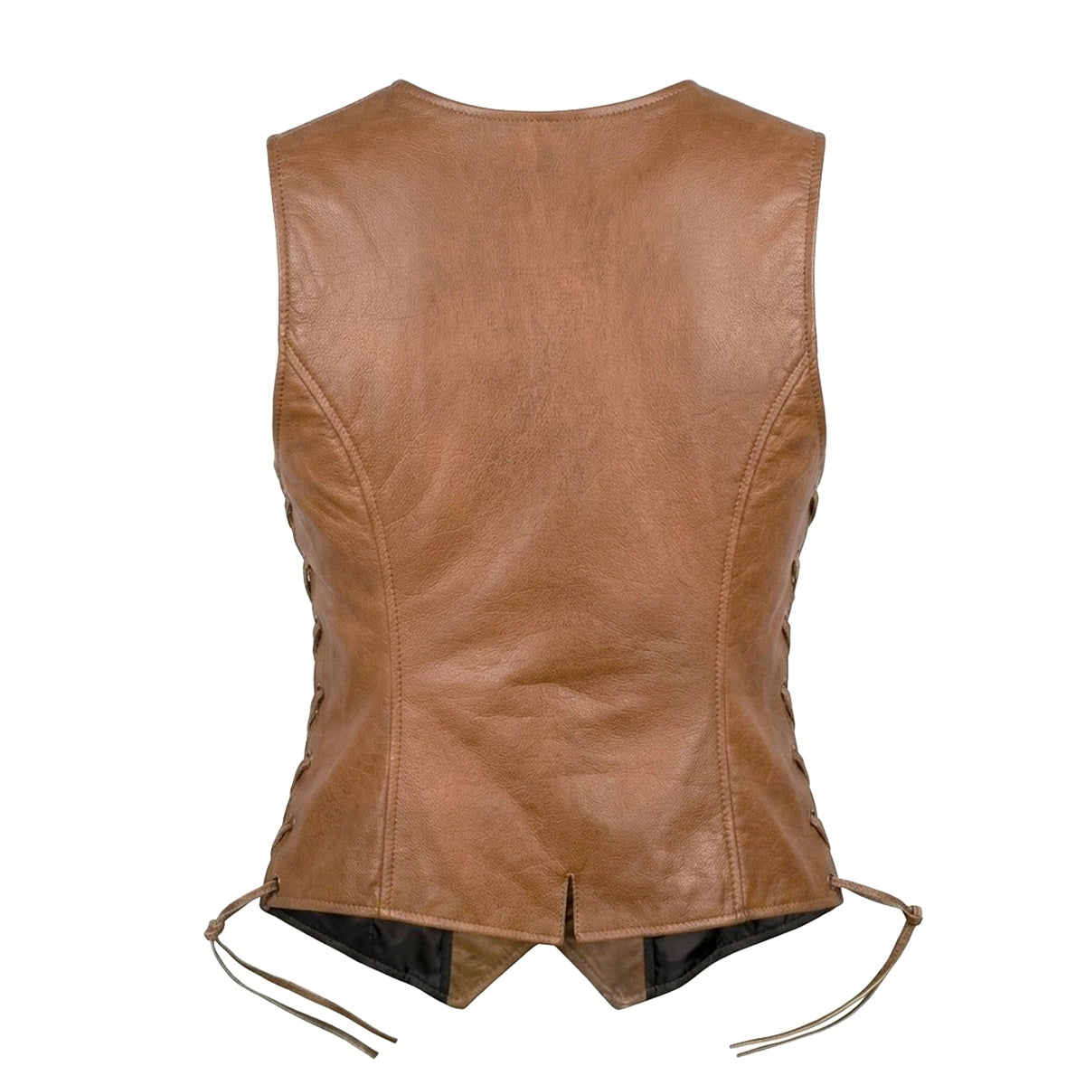 Leah - Women's Lambskin Leather Motorcycle Vest (Brown)