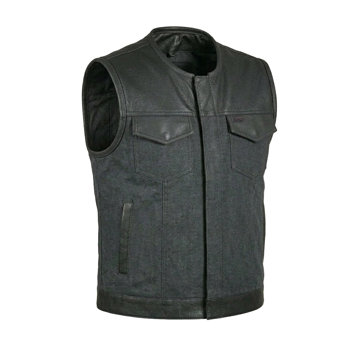 Hybrid No Collar Black – Men’s Denim and Leather Club Vest