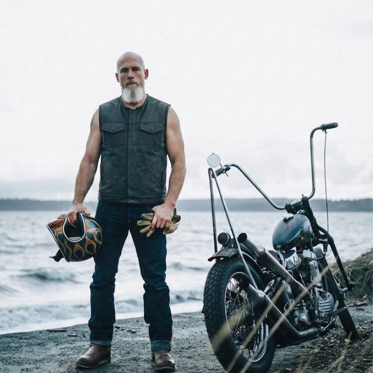 Hybrid No Collar Black – Men’s Denim and Leather Club Vest