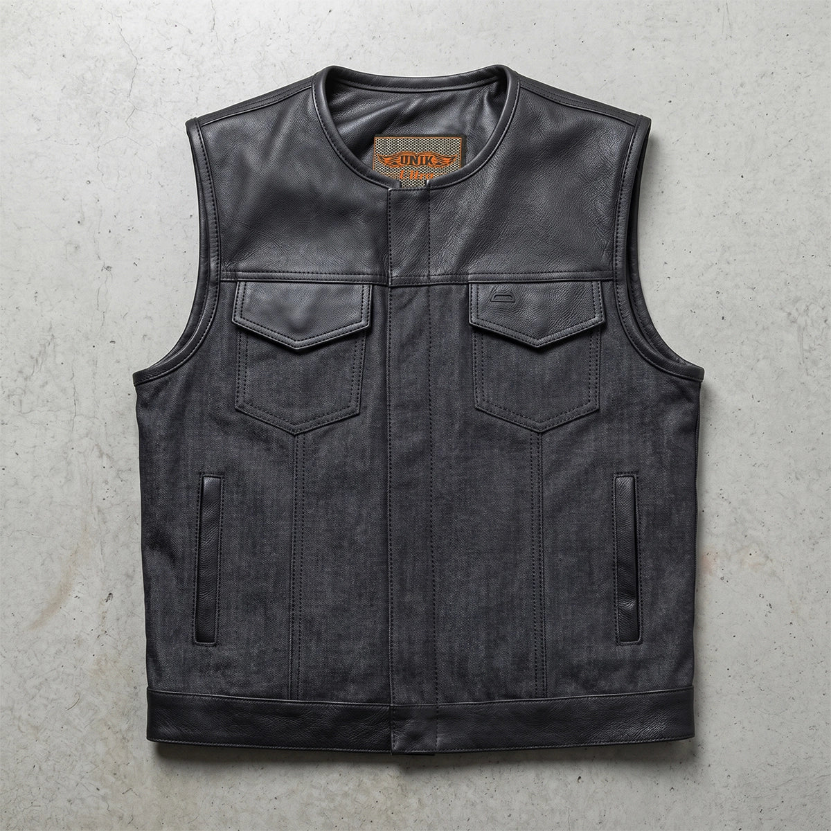 Hybrid No Collar Black – Men’s Denim and Leather Club Vest