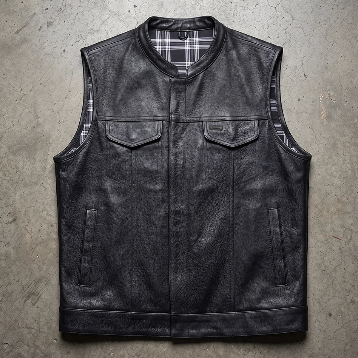 Mens Black and White Flannel Liner Club Vest - Black