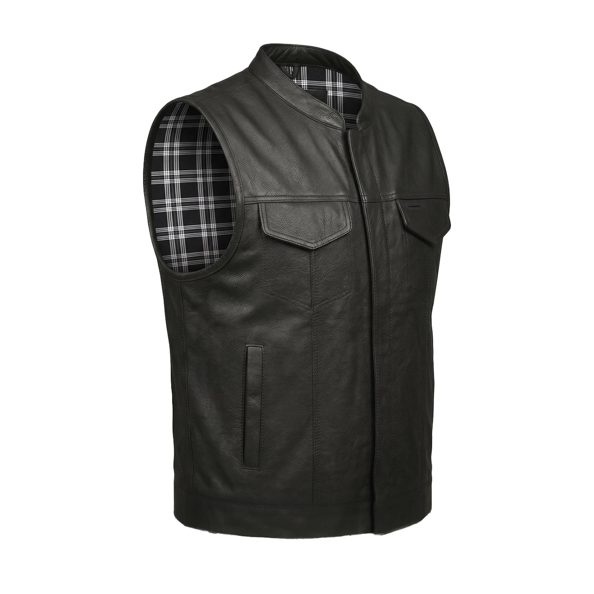Mens Black and White Flannel Liner Club Vest - Black