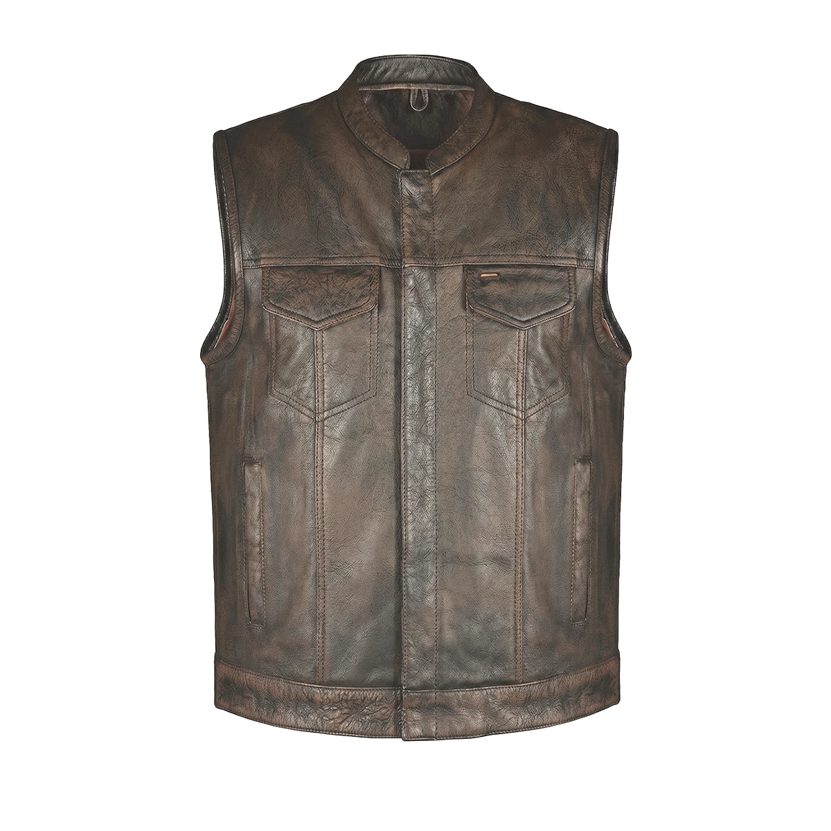 Spearfish - Men's Club Style Leather Motorcycle Vest (Brown)