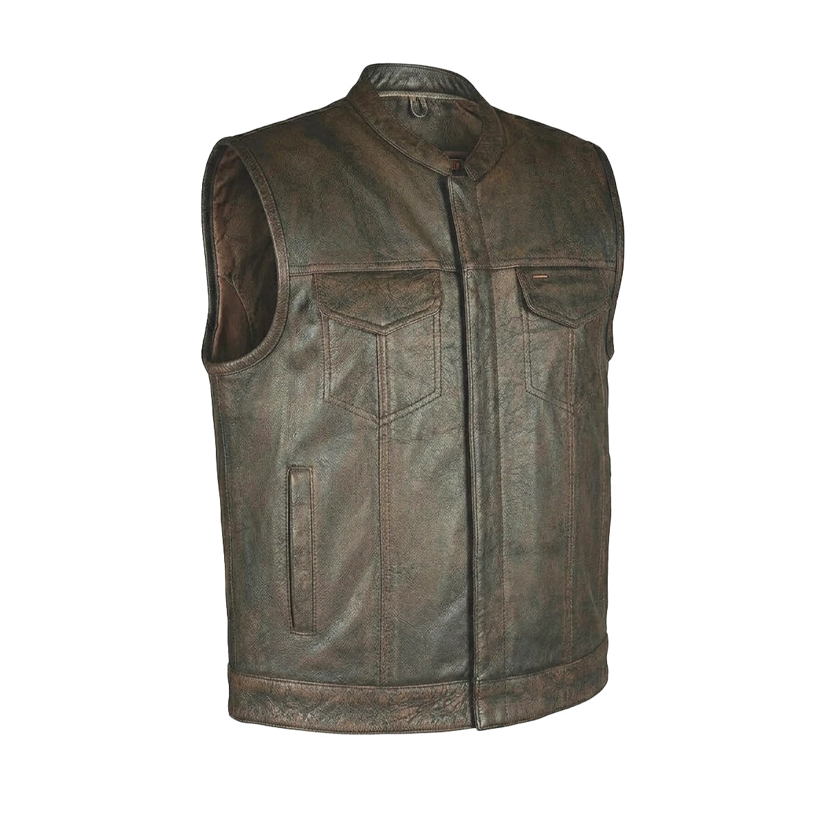 Spearfish - Men's Club Style Leather Motorcycle Vest (Brown)