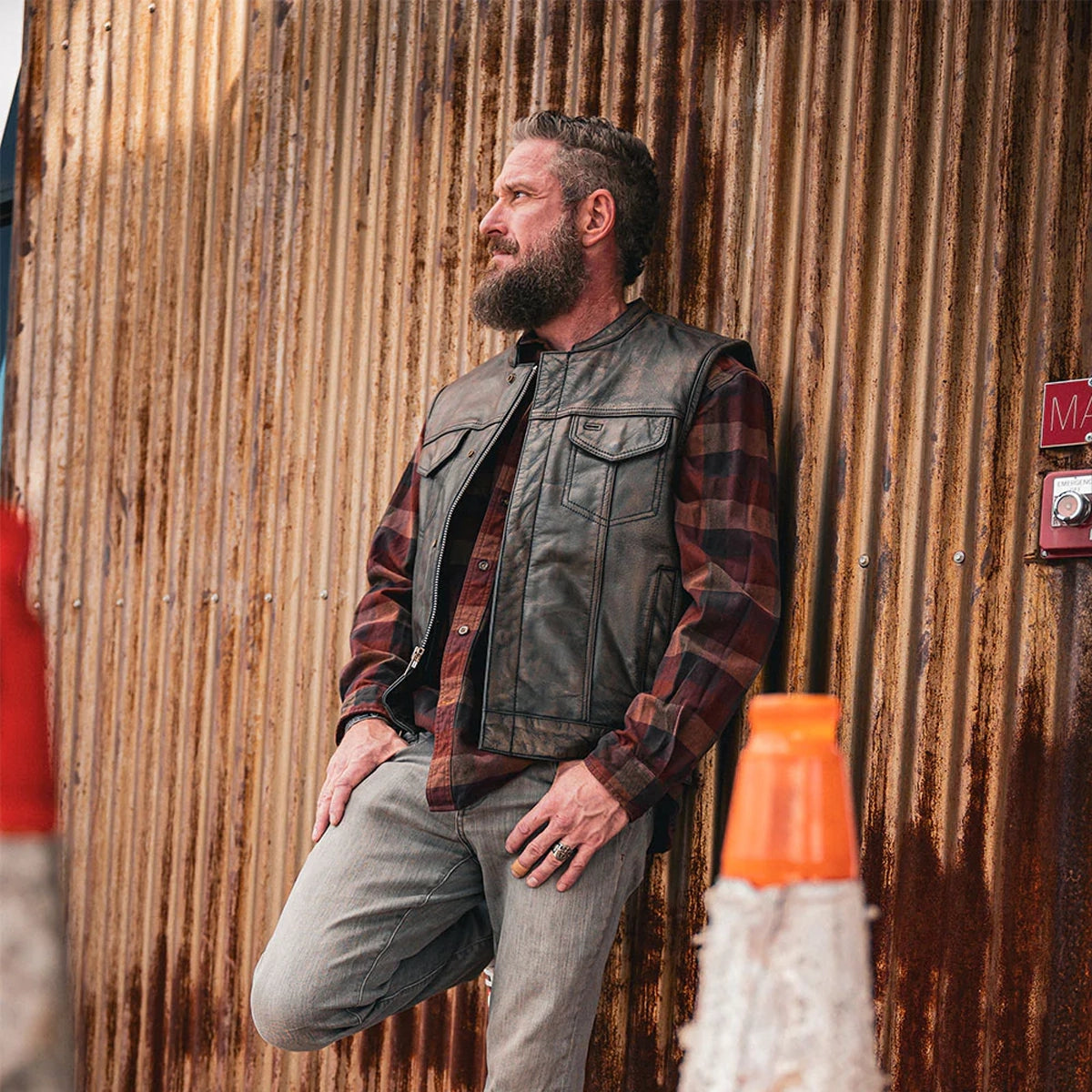 Spearfish - Men's Club Style Leather Motorcycle Vest (Brown)