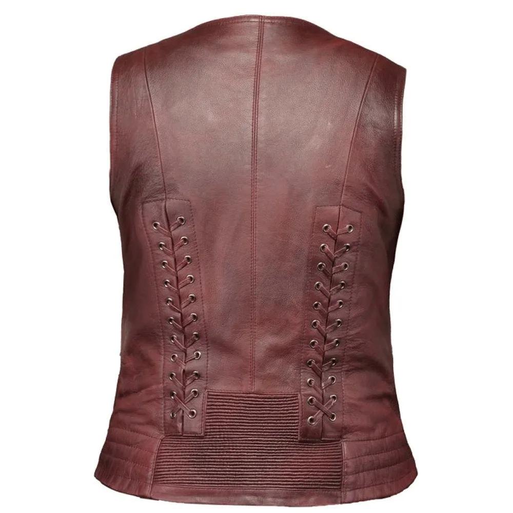 Brown leather vest with lace-up back