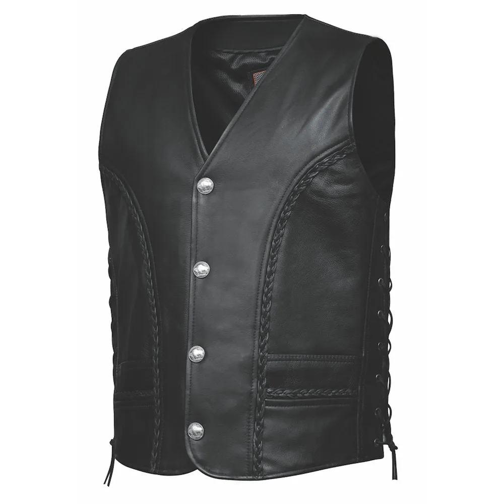 Wrangler - Mens Ultra Leather Vest - lace and buttons