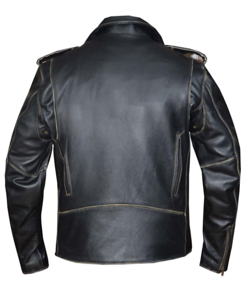black leather jacket with back pockets design