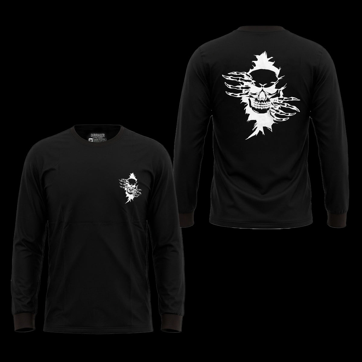 Men's Black Long Sleeve T-Shirt with Skull Graphic Print