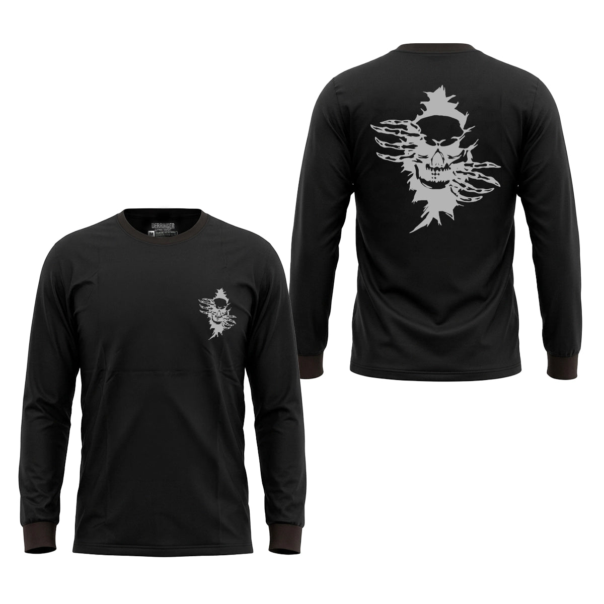 Men's Black Long Sleeve T-Shirt with Skull Graphic Print