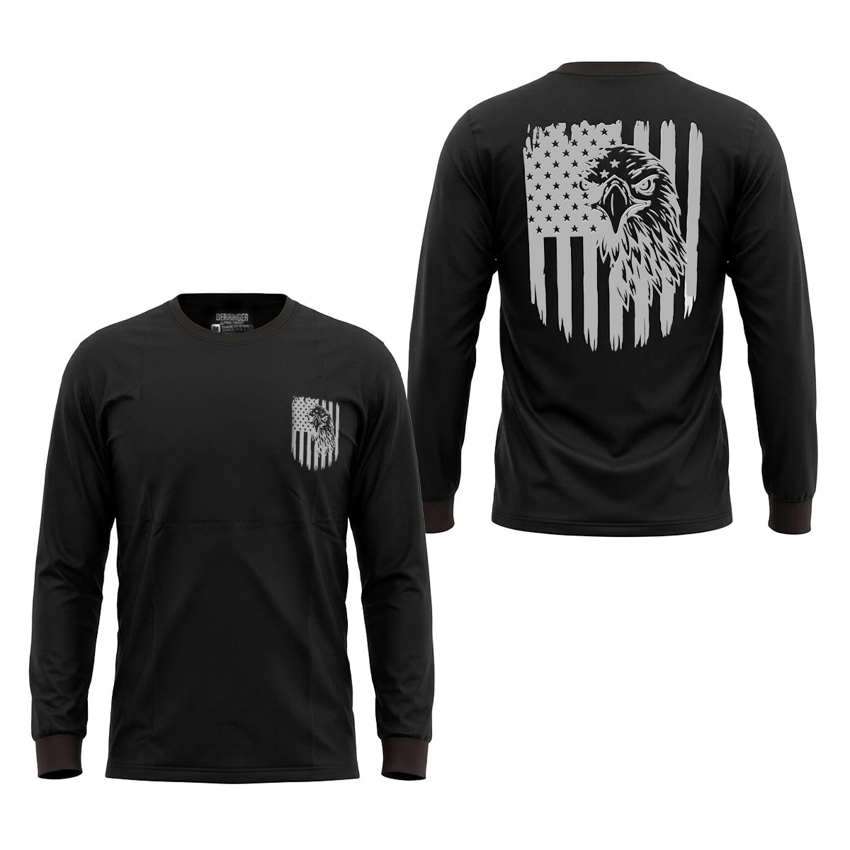 Men's Black Long Sleeve T-Shirt with American Eagle & Flag Print