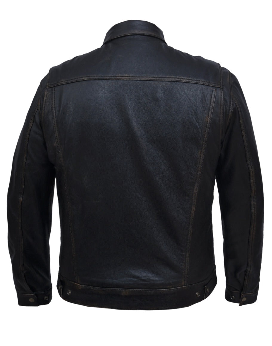 Brown leather jacket on with little texture
