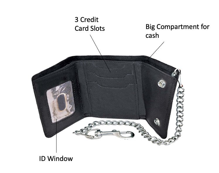 Small Brown Trifold Leather Biker Chain Wallet
