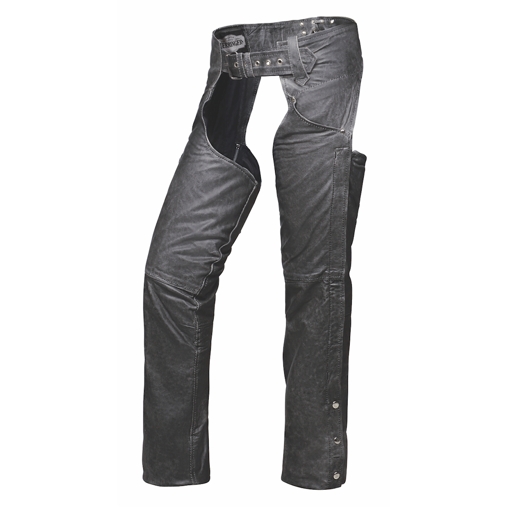 Unik Premium leather chaps designed for durability and style. With reinforced stitching, silver hardware, and an adjustable fit, these chaps are ideal for bikers.