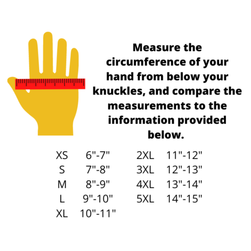 Hand measurement chart with a yellow hand 