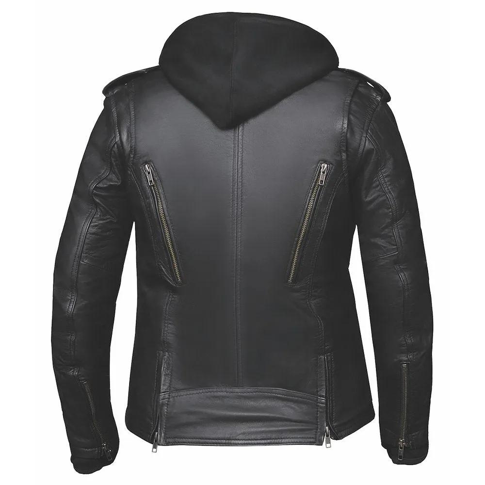 hooded leather jacket