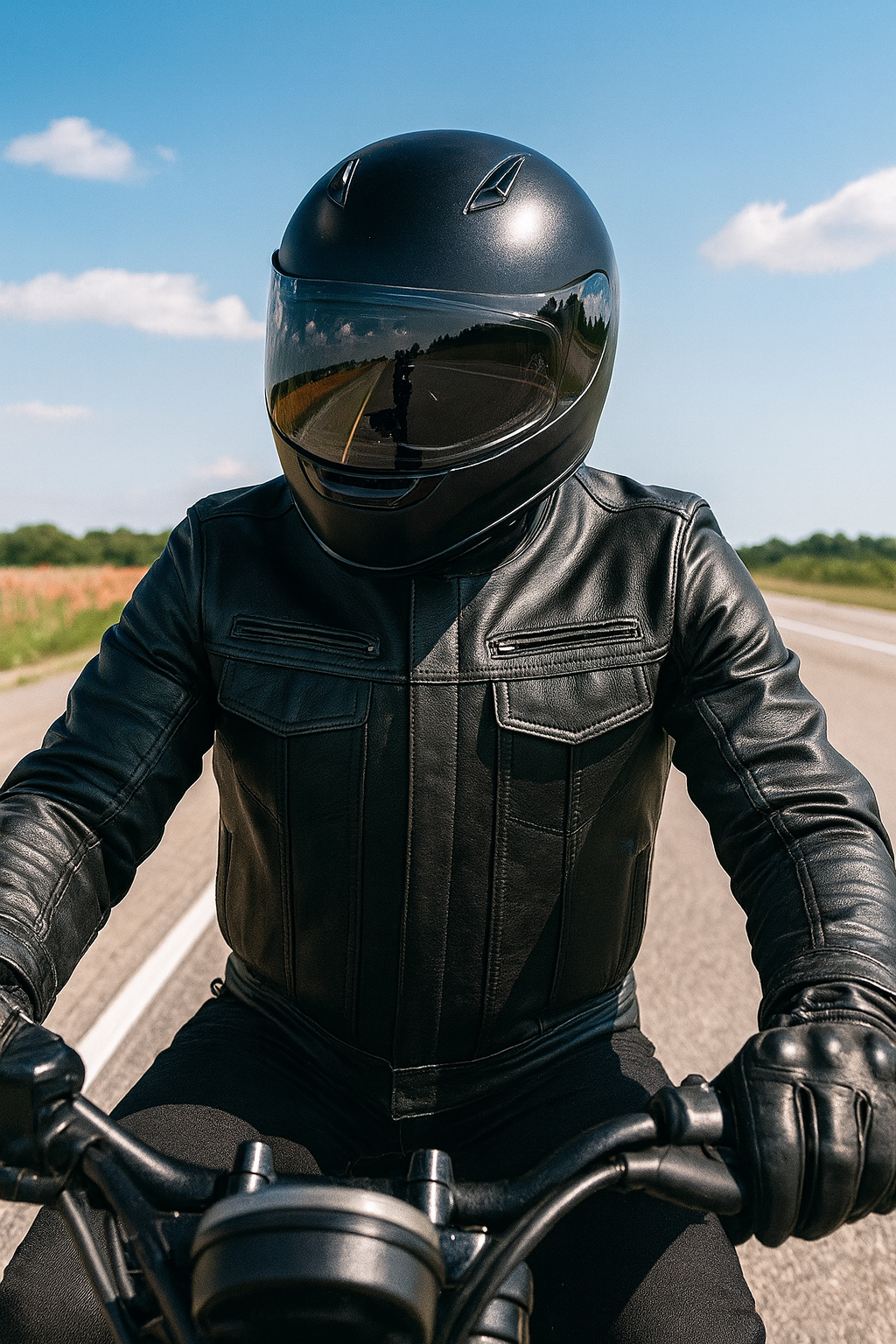 Rider on the road in leather jacket
