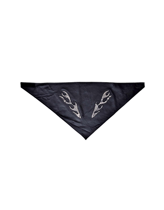 Leather face mask with silver design