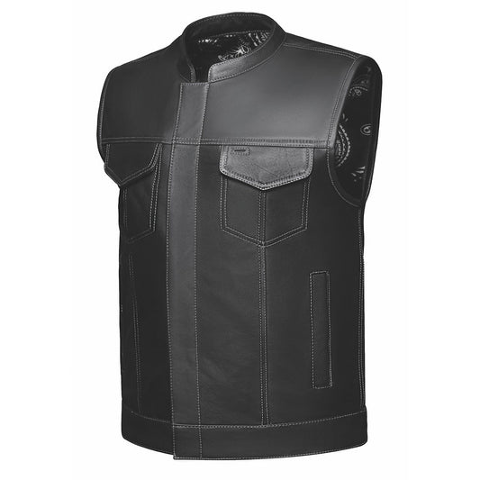  Made from cowhide leather with a black and white paisley lining, it includes four exterior pockets, two inside concealed carry pockets, a zip snap main closure, antique brass hardware, and a one-panel back, providing sophistication, versatility, and functionality for various settings.