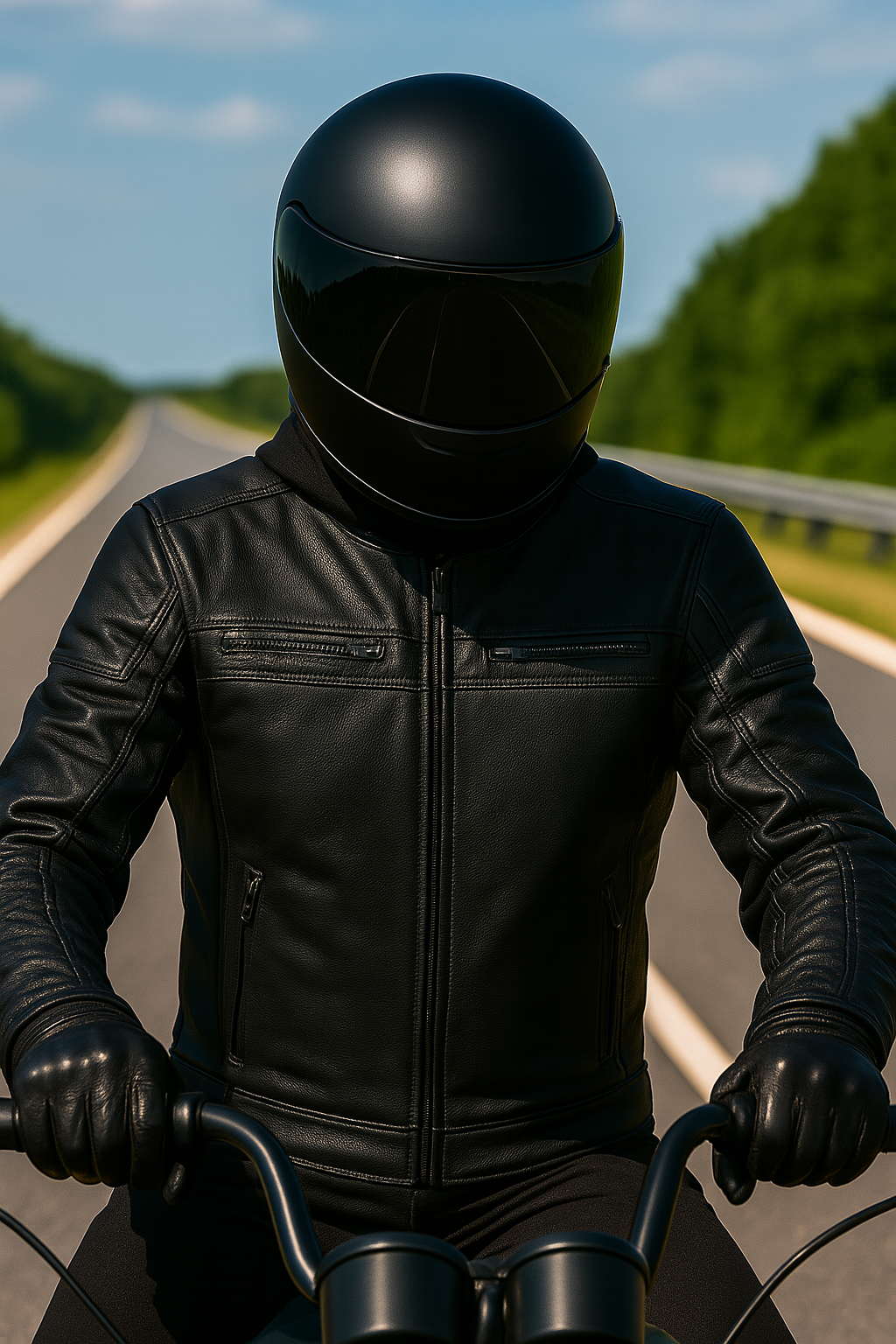 black leather jacket and helmet for wearing of riders