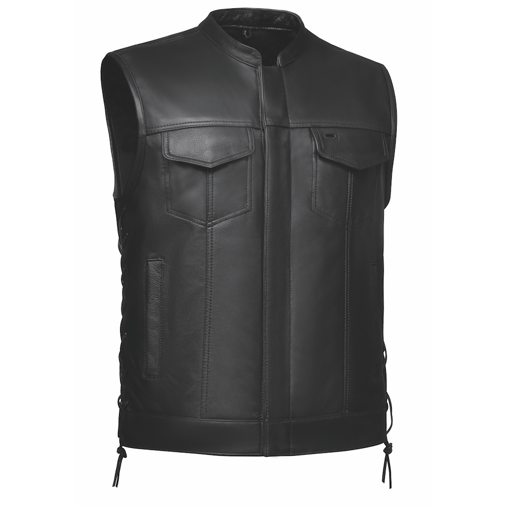  Made from cowhide leather, it includes four exterior pockets, two inside concealed carry pockets, a zip snap main closure, antique brass hardware, side laces for adjustability, and a one-panel back, offering versatility and functionality for various settings.