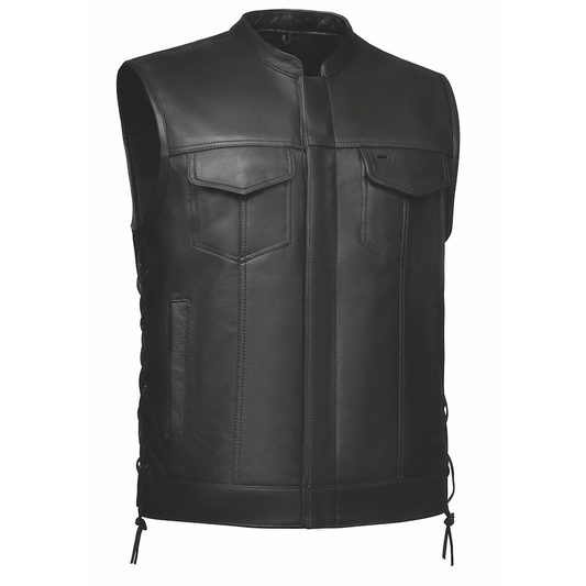  Made from cowhide leather, it includes four exterior pockets, two inside concealed carry pockets, a zip snap main closure, antique brass hardware, side laces for adjustability, and a one-panel back, offering versatility and functionality for various settings.