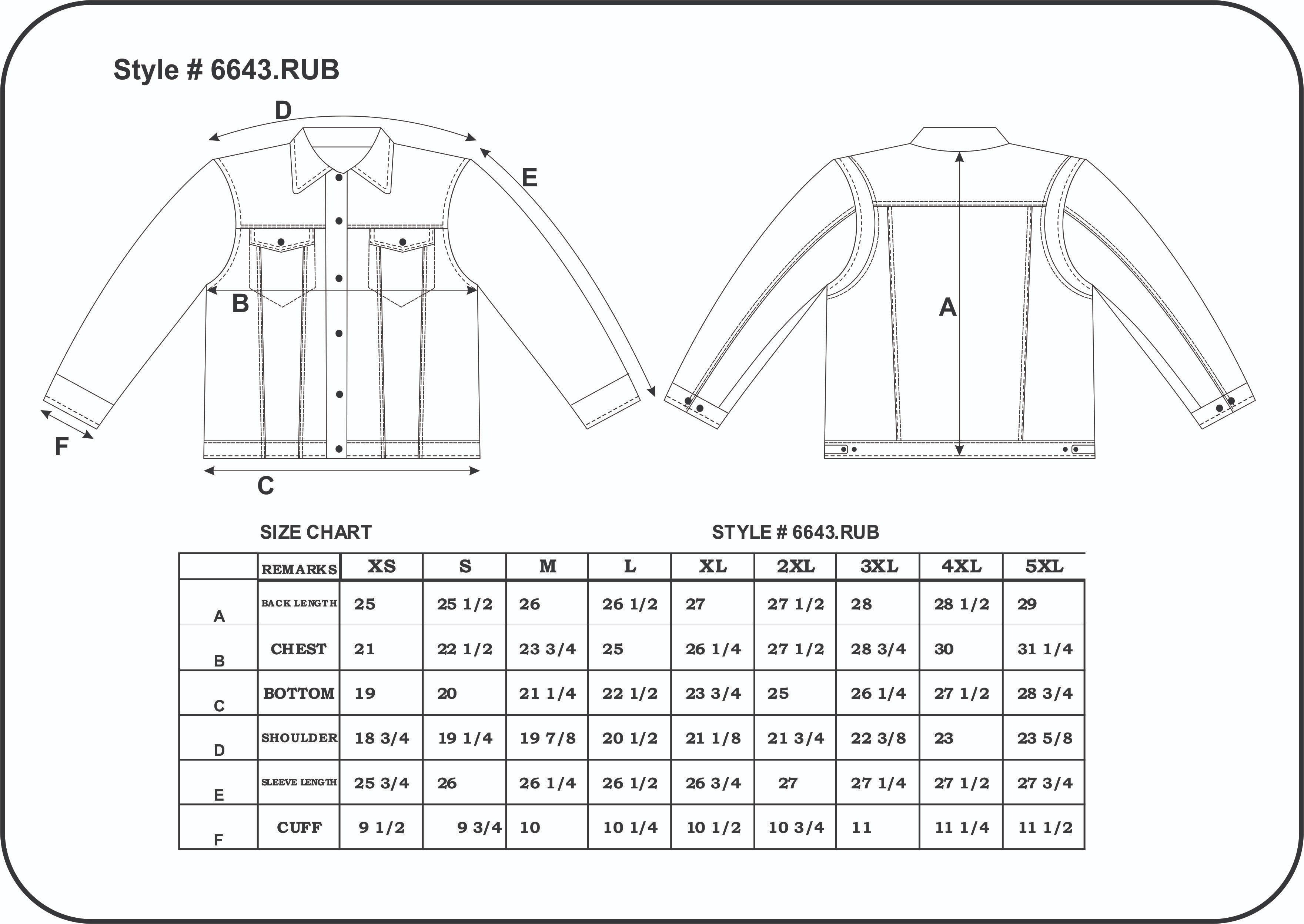 Measurement chart for a shirt