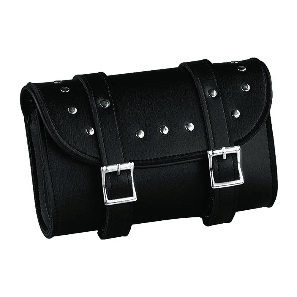 Black leather bag with buckle opening
