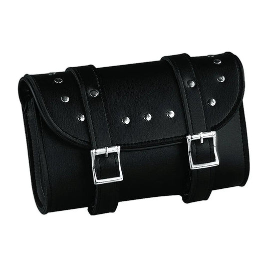 Black leather bag with buckle opening