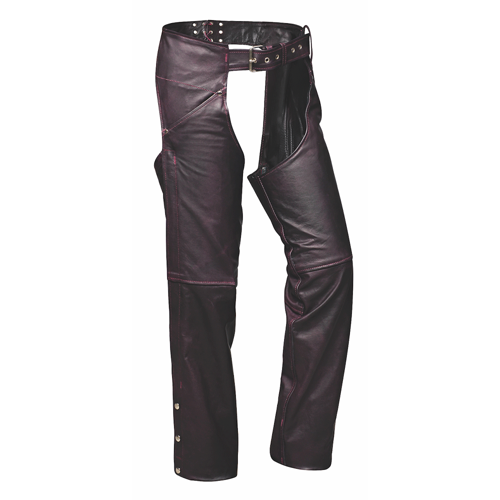 Unik Premium leather chaps designed for durability and style. With reinforced stitching, silver hardware, and an adjustable fit, these chaps are ideal for bikers