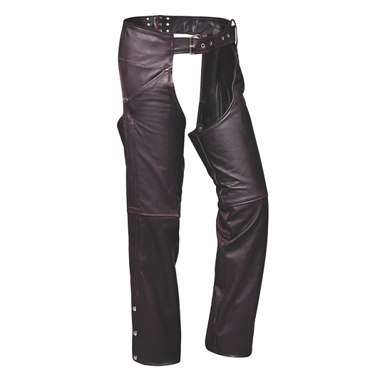 Unik Premium leather chaps designed for durability and style. With reinforced stitching, silver hardware, and an adjustable fit, these chaps are ideal for bikers