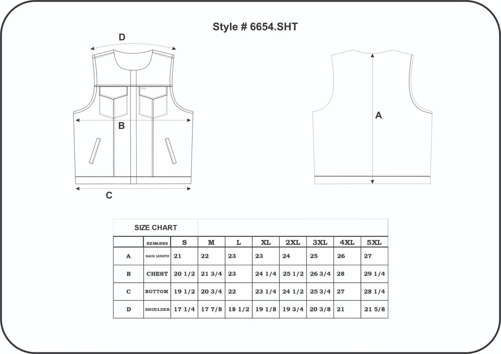jacket chart for size