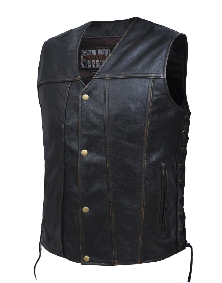 2611.RUB - Mens Brown Leather Vest – Unik International Inc